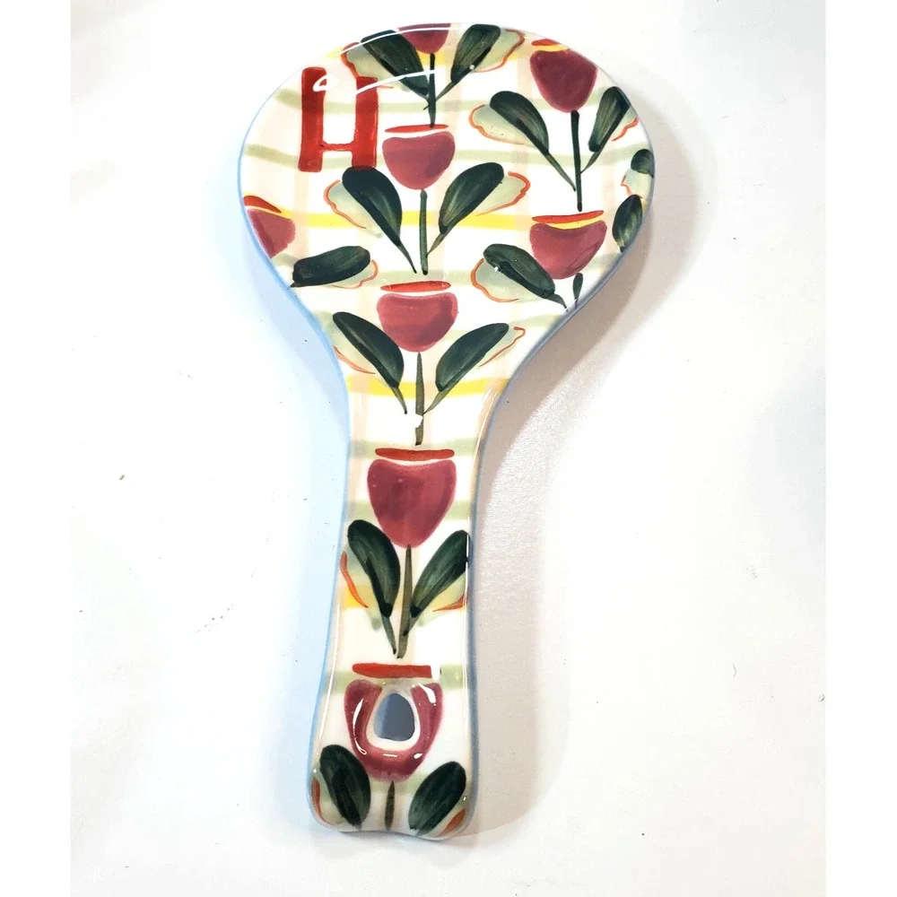 ANTHROPOLOGIE Tivoli Monogram Ceramic Spoon Rest Letter H Floral Garden